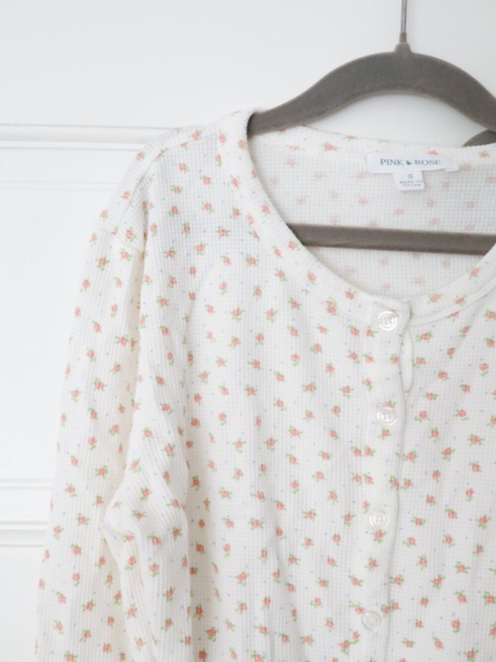 Pink Rose Floral Waffle Knit Pajama Set Small NWOT - Picture 2 of 4